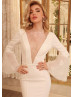 Bell Sleeves Ivory Satin Lace Gorgeous Wedding Dress